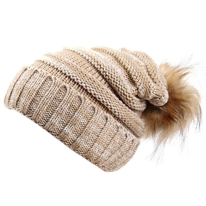 Winter Warm Female Fur hat Spring Hat For Women Girl 's Hat Knitted Beanies Cap Hat Thick Women Skullies Beanies: 07 Wheat ear color