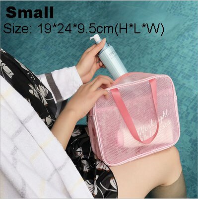 2 stk bærbar vandtæt svømning opbevaringspose gennemsigtige håndtasker vaskeposer kosmetisk rejsesæk tør vådnetnet pool  xa511wa: Lyserød s