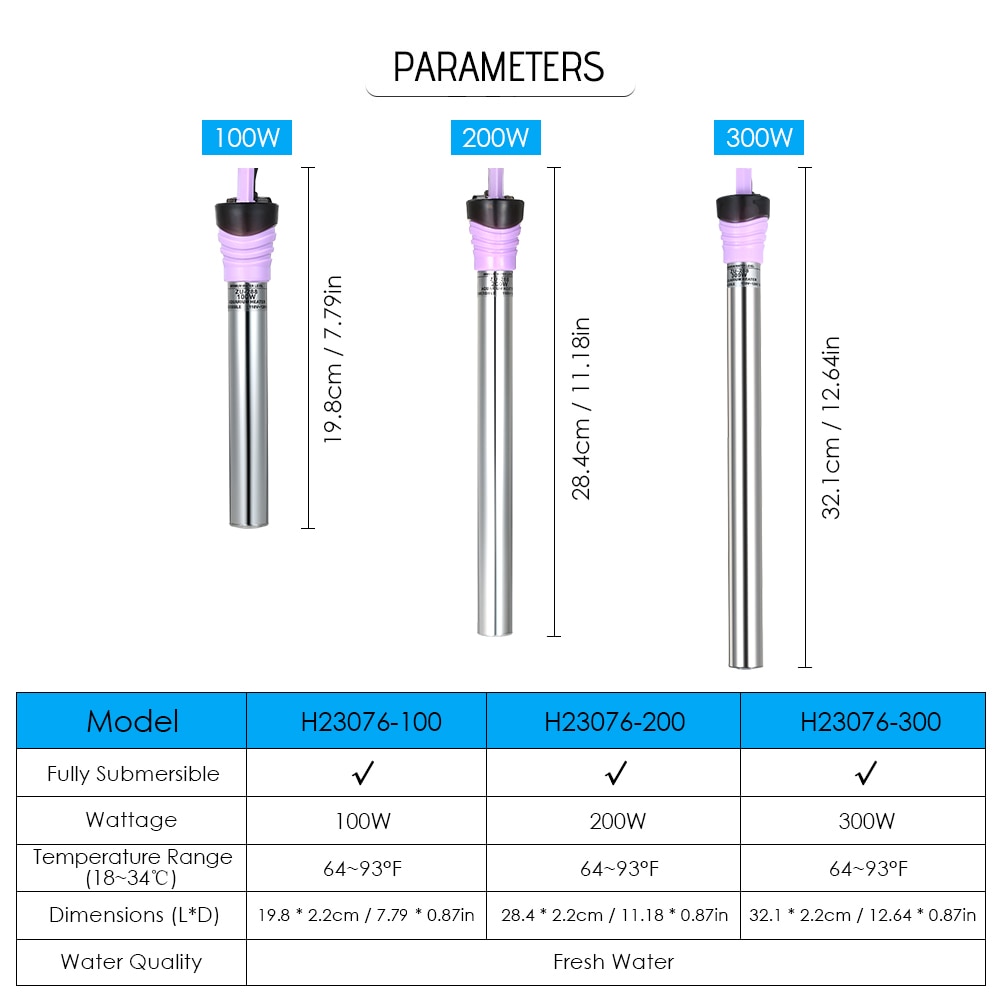 300W Aquarium Heating Rod Electric Heating Rod Submersible Heater Fish Tank Temperature Adjustment Thermostat Heating Device