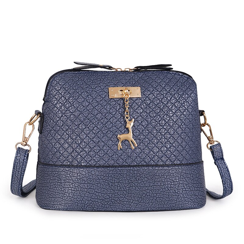 Bolsas feminina pu lær kvinner skulderveske kvinnelig veske hjort anheng håndvesker jente mini crossbody ingen lomme enkelt glidelås: Marineblå