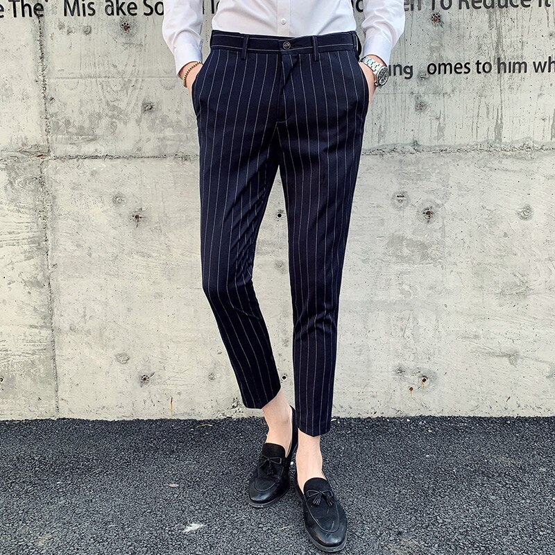 England herre stribede bukser slim fit gentleman jakkesæt bukser herre ankellange streetwear herre bukser bukser ternet homme pantalon