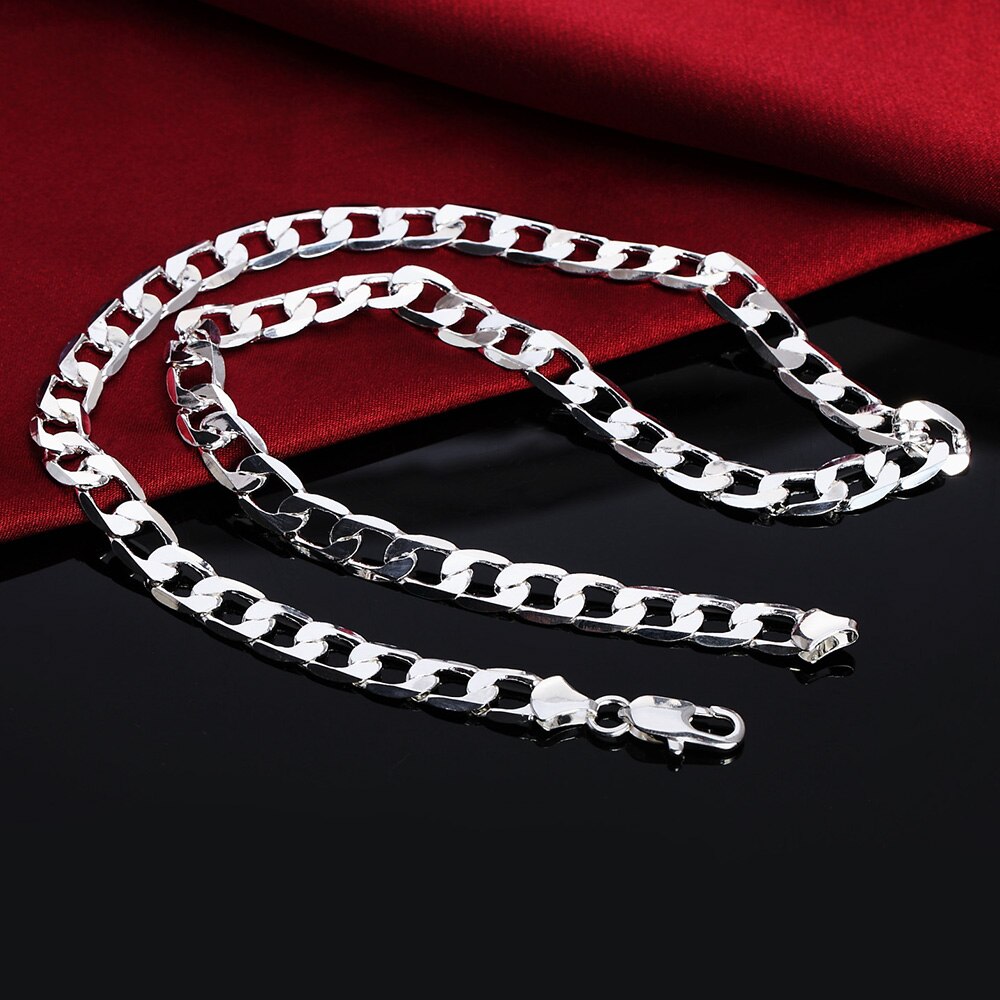 925 Sterling Silver Necklace Sideways Men&#39;s &amp; Women&#39;s Necklace Jewelry Multi-size 6MM16``18&#39;&#39;20&#39;&#39;22&#39;&#39;24&#39;&#39;