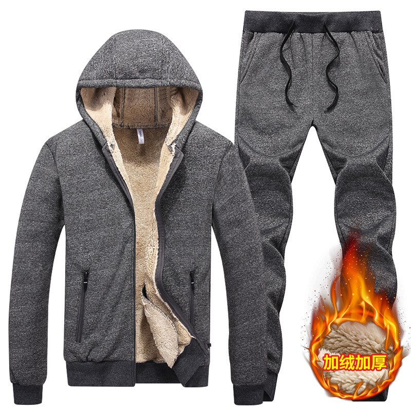 Casual Cashmere Track Suit Winter Men Tracksuit Thick Fleece Two Piece Set Pure Color Men's Set Warm Velvet Hoodies Pants Suit