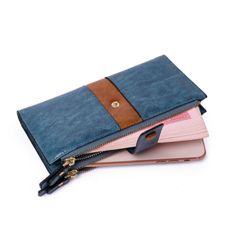 Vintage Pu Leather Long Women's Wallets Female Splice Zipper Small Purse Cards Holder