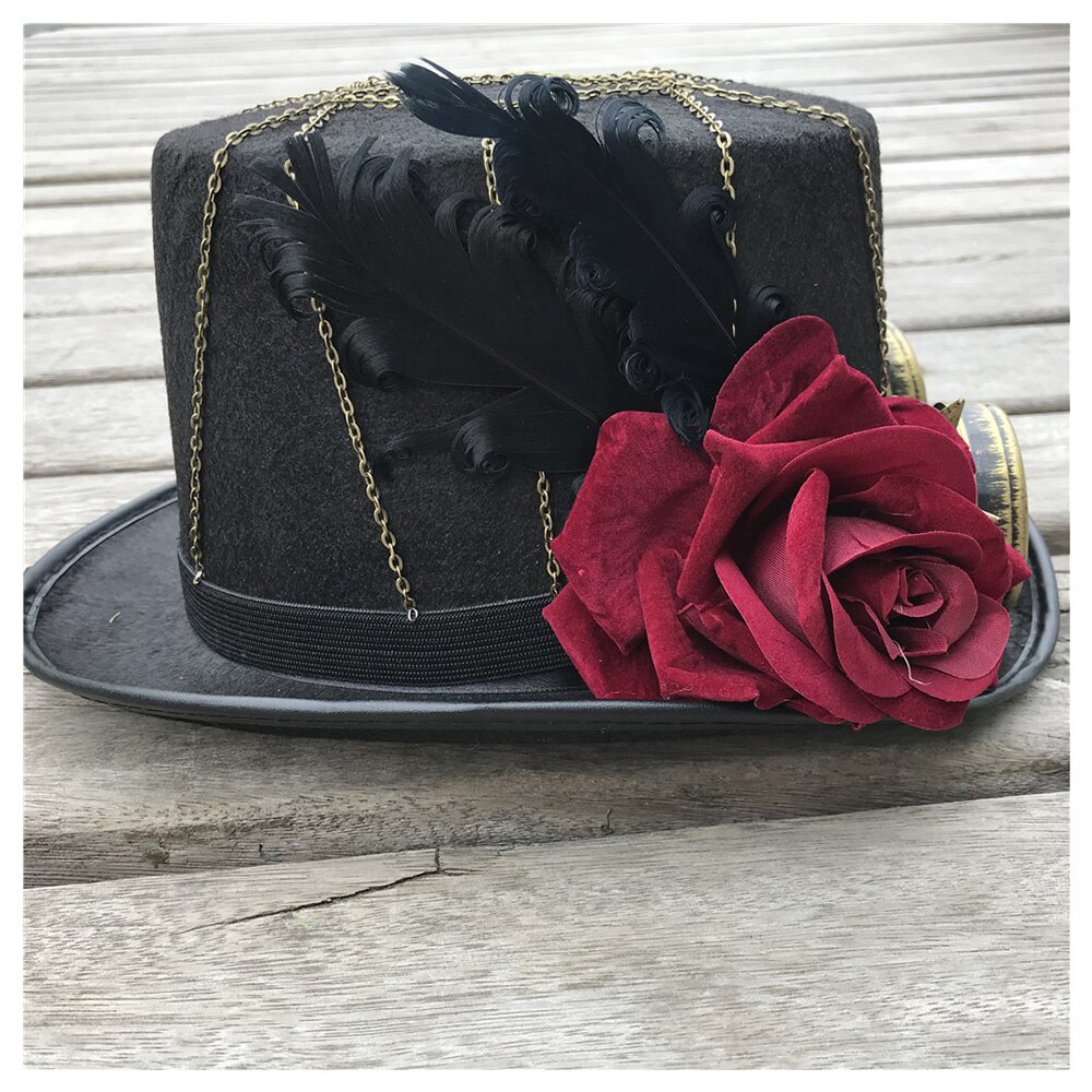 Chapeau Steampunk fait à la main pour femmes, avec lunettes et motif de fleurs, chapeau magique, taille 57CM
