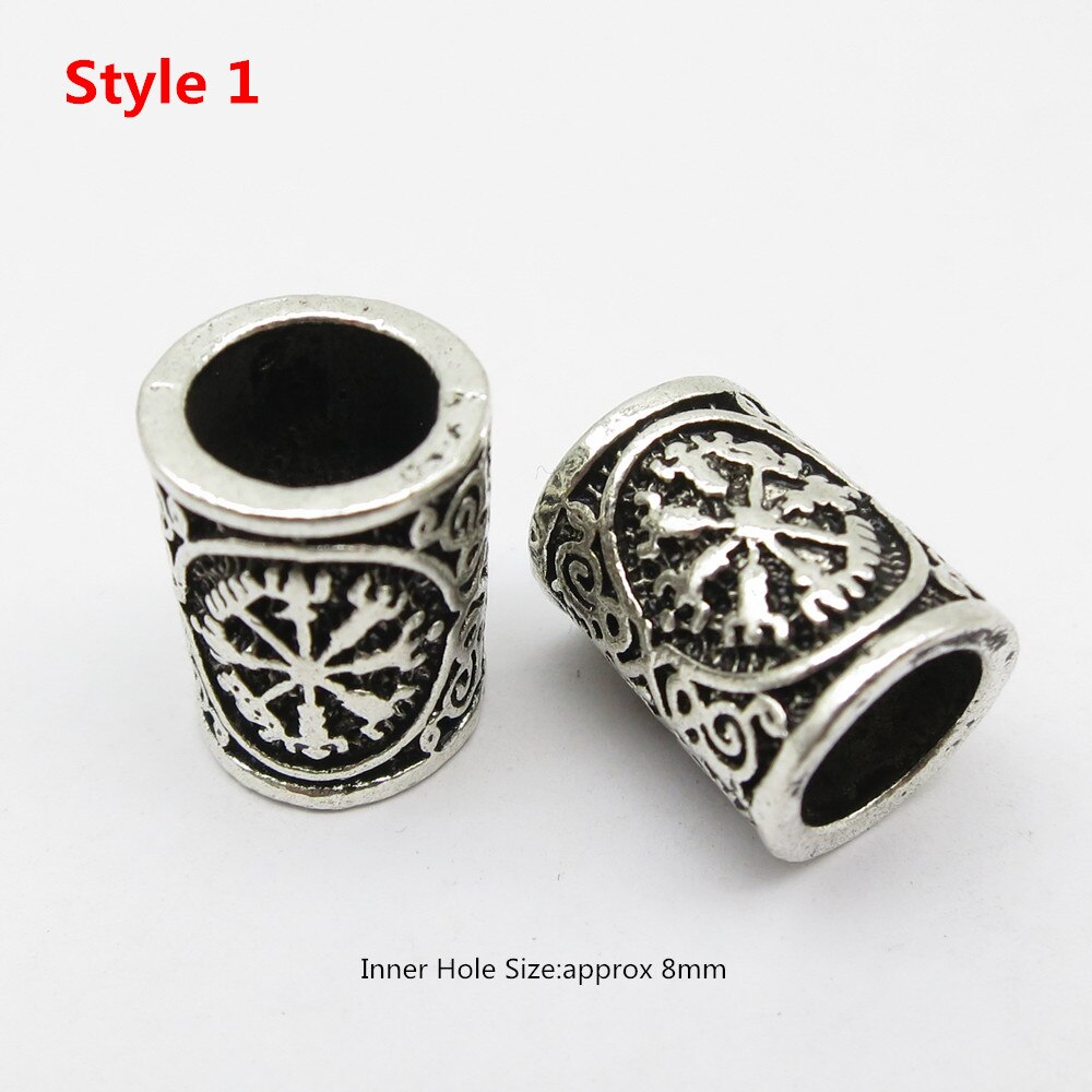 6Pcs/2Pcs Big Hole Rune Metalen Viking Sieraden Kralen Voor Haar Baard Dreadlock Vlecht Kralen Ringen Buizen mannen Vrouwen Haar Accessoires: 2pcs Style 2