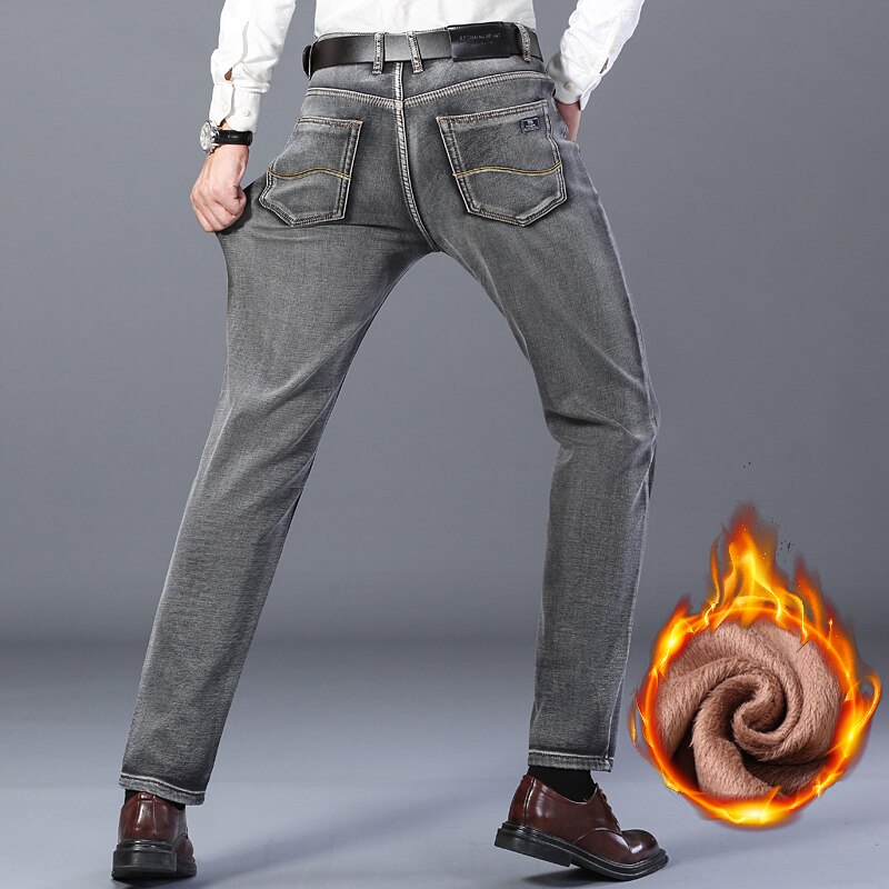 Pantalones vaqueros gruesos para hombre, Jeans gruesos de corte Regular a la , elásticos, de lana, de , , para invierno