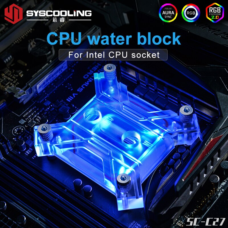 Syscooling C27 5V RGB effect CPU water cooling block micro channel copper back plate for intel CPU platform LGA 115X 1366