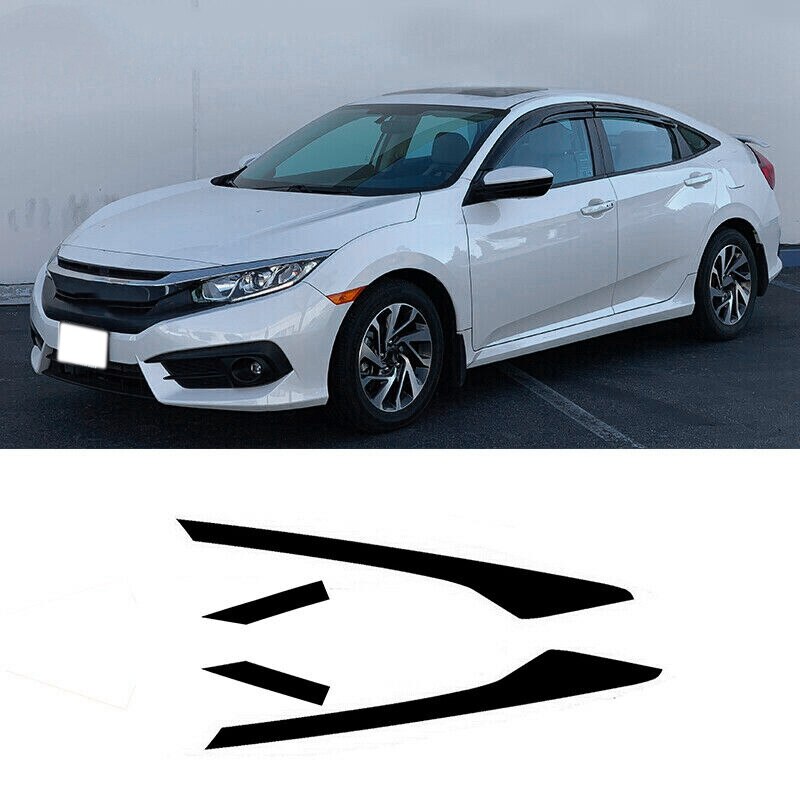 Sedan Window Visor Trim Chrome Overlay Black for 16-19 Honda Civic