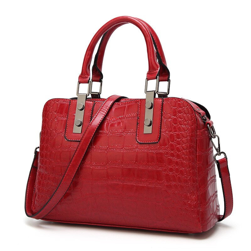 Women's bags European and American crocodile pattern simple handbags ladies shoulder messenger bags high qualit: Red