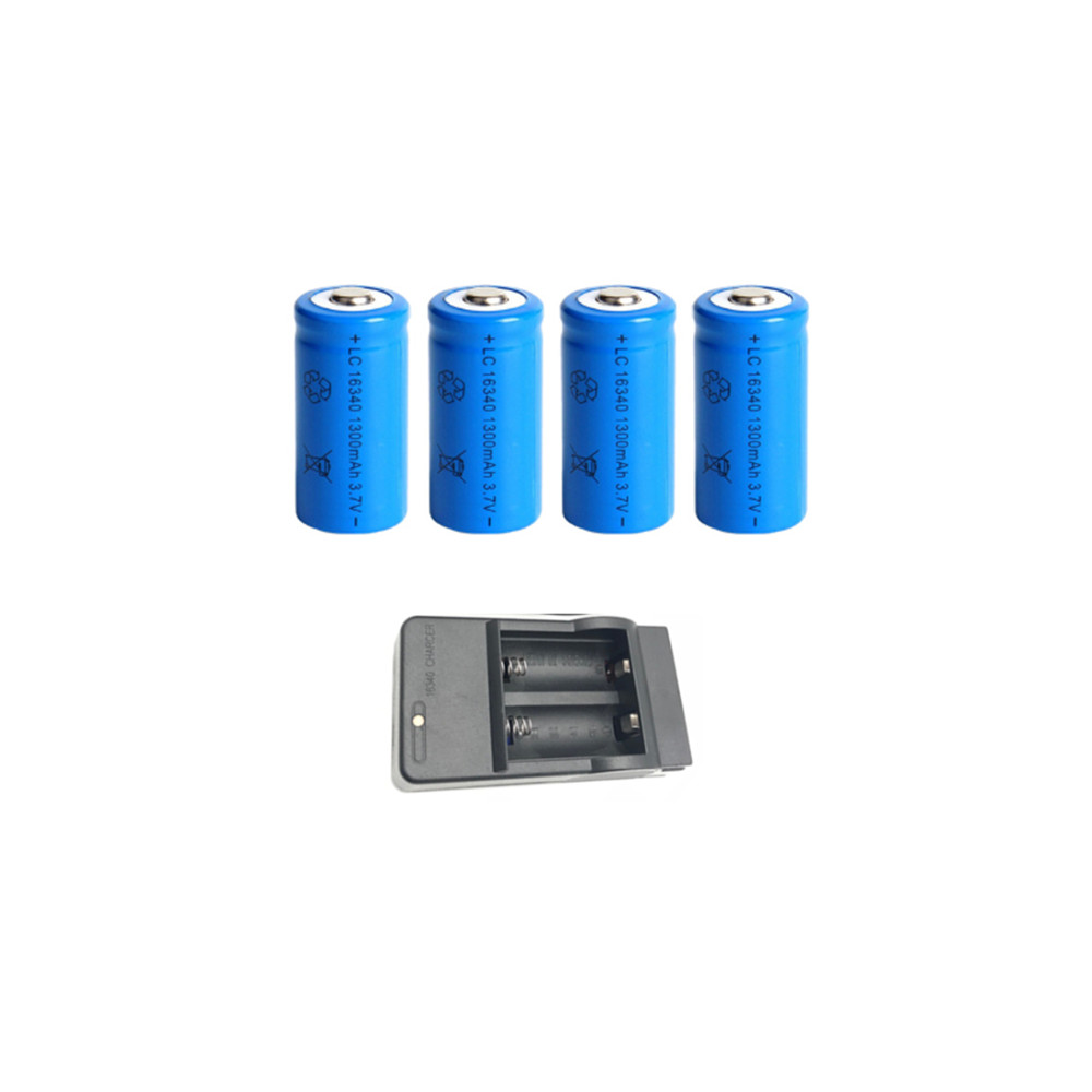 Batería recargable de iones de litio de 1300mAh, 3,7 V, 16340 baterías CR123A para linterna LED, cargador de pared de viaje para batería 16340 CR123A: Negro
