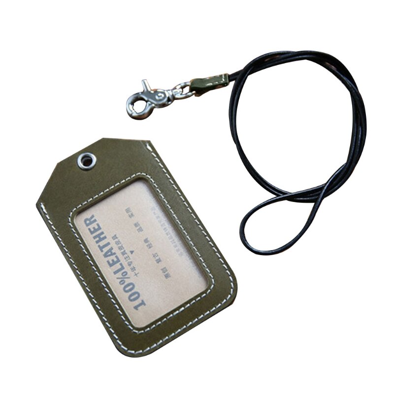 Vertical Style Leather ID Card Badge Holder Case with Neck Strap Lanyard: -GN