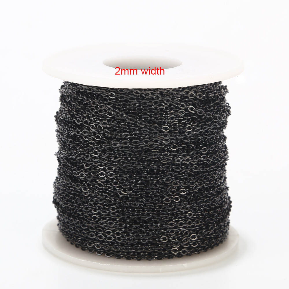 2 Meters Stainless Steel Rose Gold/Gold Link Chain Necklace Bulk Cable 2mm Width for Jewelry Making Findings DIY Supplies: black