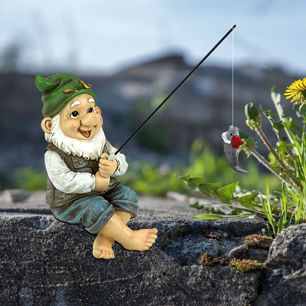 Garden Gnome Statue Resin Fishing Gnome Figurines Dwarf Elf Figurines Yard Lawn Home and Outdoor Garden Decorative Ornaments