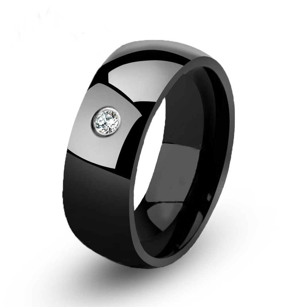Black Stainless Steel Men Ring Simple Zircon Ring Wedding Engagement Ring Party