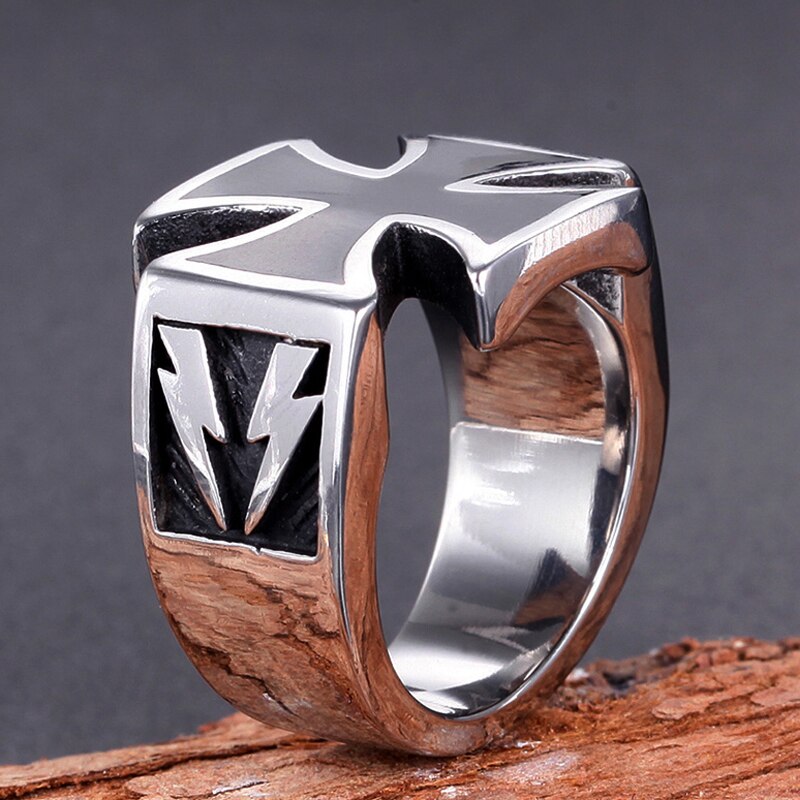 Classic 316L Stainless Steel Iron Cross Ring Mens Black Oil Painting Gothic Punk Motor Biker Ring Male Heavy Metal Ring Jewelry