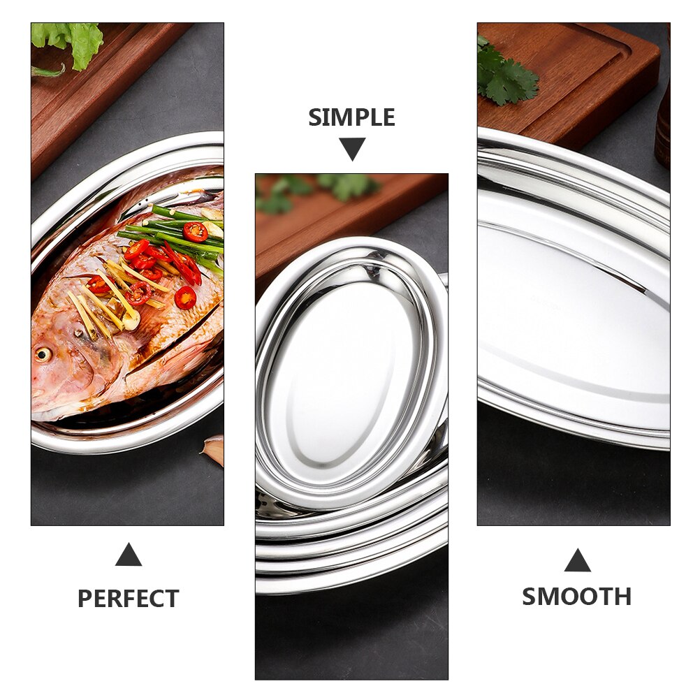 1pc Stainless Steel Oval Plate Steaming Fish Plate Snack Desserts Service Tray