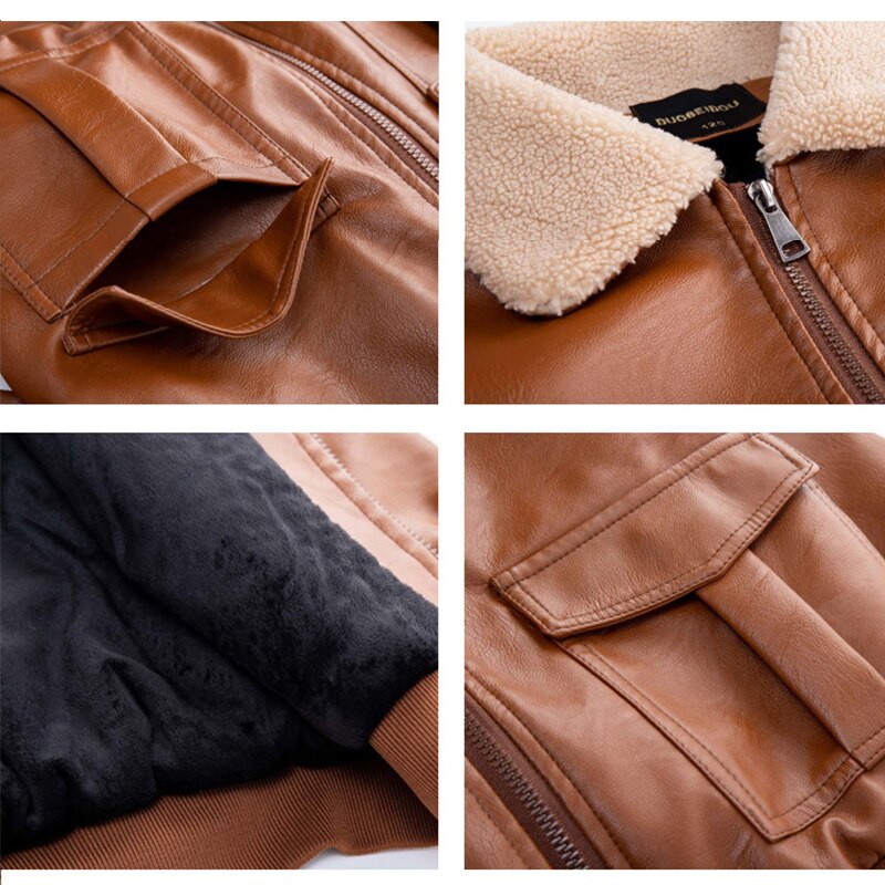 Veste d'hiver chaude en cuir molletonné pour garçon de 12 ans, vêtements d'extérieur,