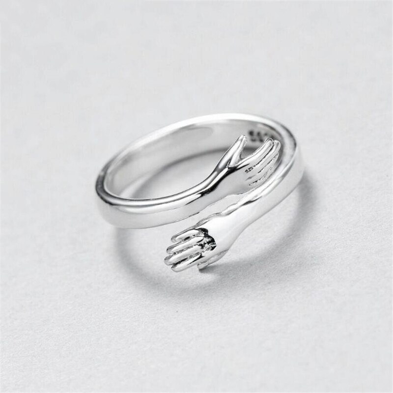 Persönlichkeit retro Silber Überzogene Blatt Liebe Umarmung Ringe Für Frauen Schmuck Neue Kreative Offenen Ring Anillos Einstellbar