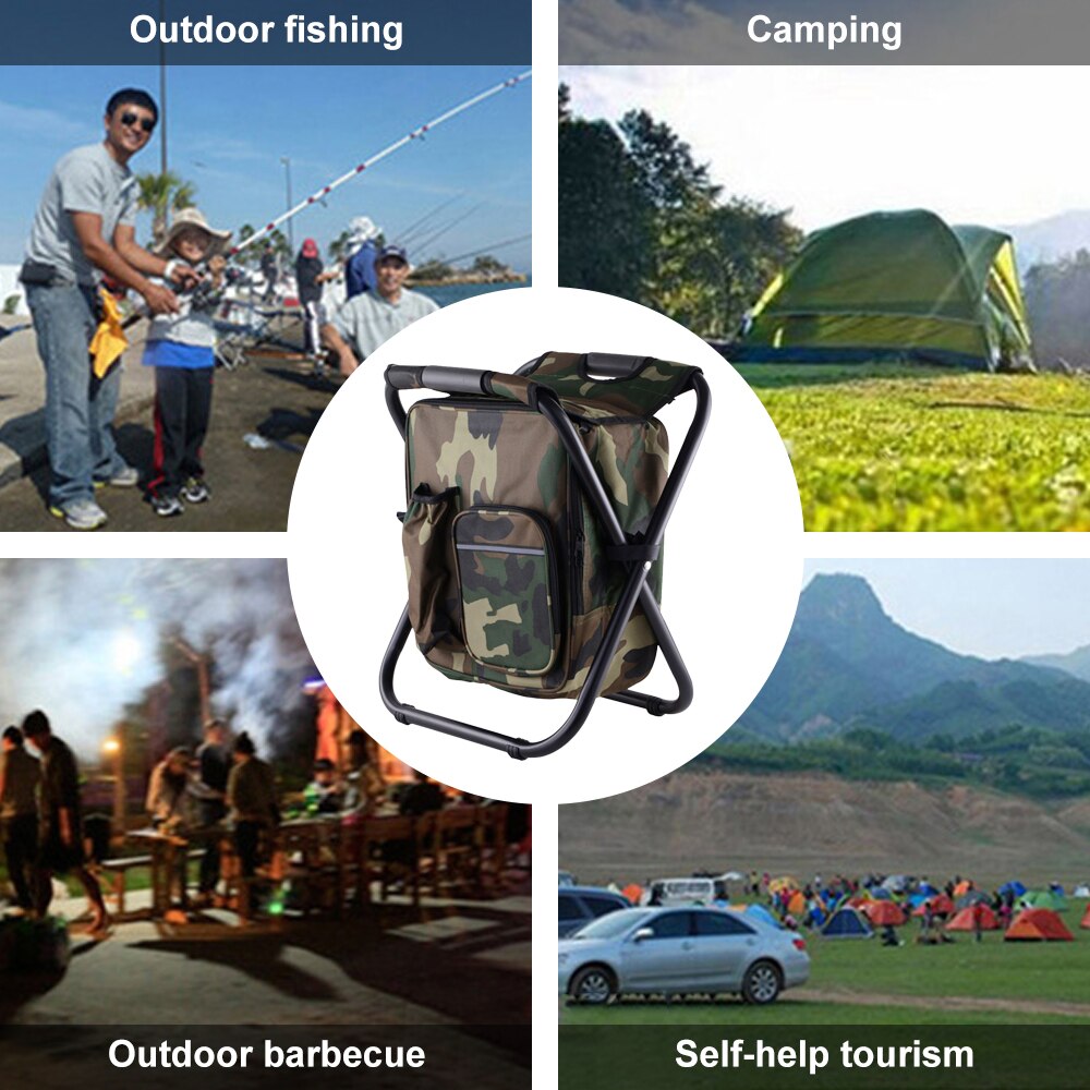 Sfit Folding Camping Fishing Chair Backpack Stool Backpack With Cooler Insulated Picnic Bag Hiking Seat Camouflage Table Bag