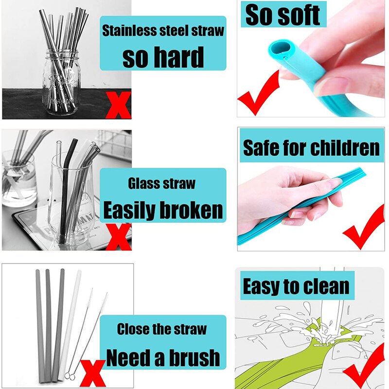 4 Pack Openable Silicone Straw Set Washable Reusable Smoothie Drinking Straws Folding Portable for Kids Home Party