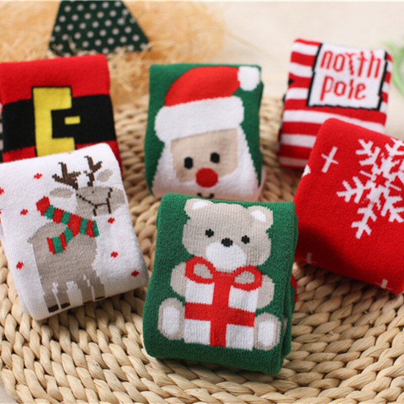 1 coppia Cotone di Inverno di Autunno Del bambino Delle Ragazze Dei Ragazzi Bambini Calzini E Calzettoni Bambini calze di Spugna Fiocco di Neve alce Babbo natale Regalo Di Natale Orso Roba