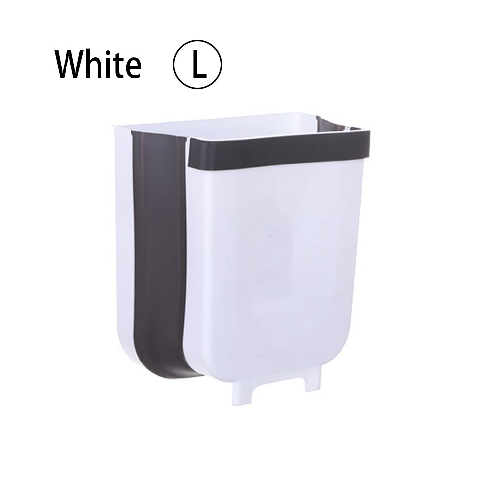 Wall Mounted Folding Waste Bin Kitchen Cabinet Door Hanging Trash Bin Garbage Car Trash Can Wall Mounted Foldable Cleaning: White-L