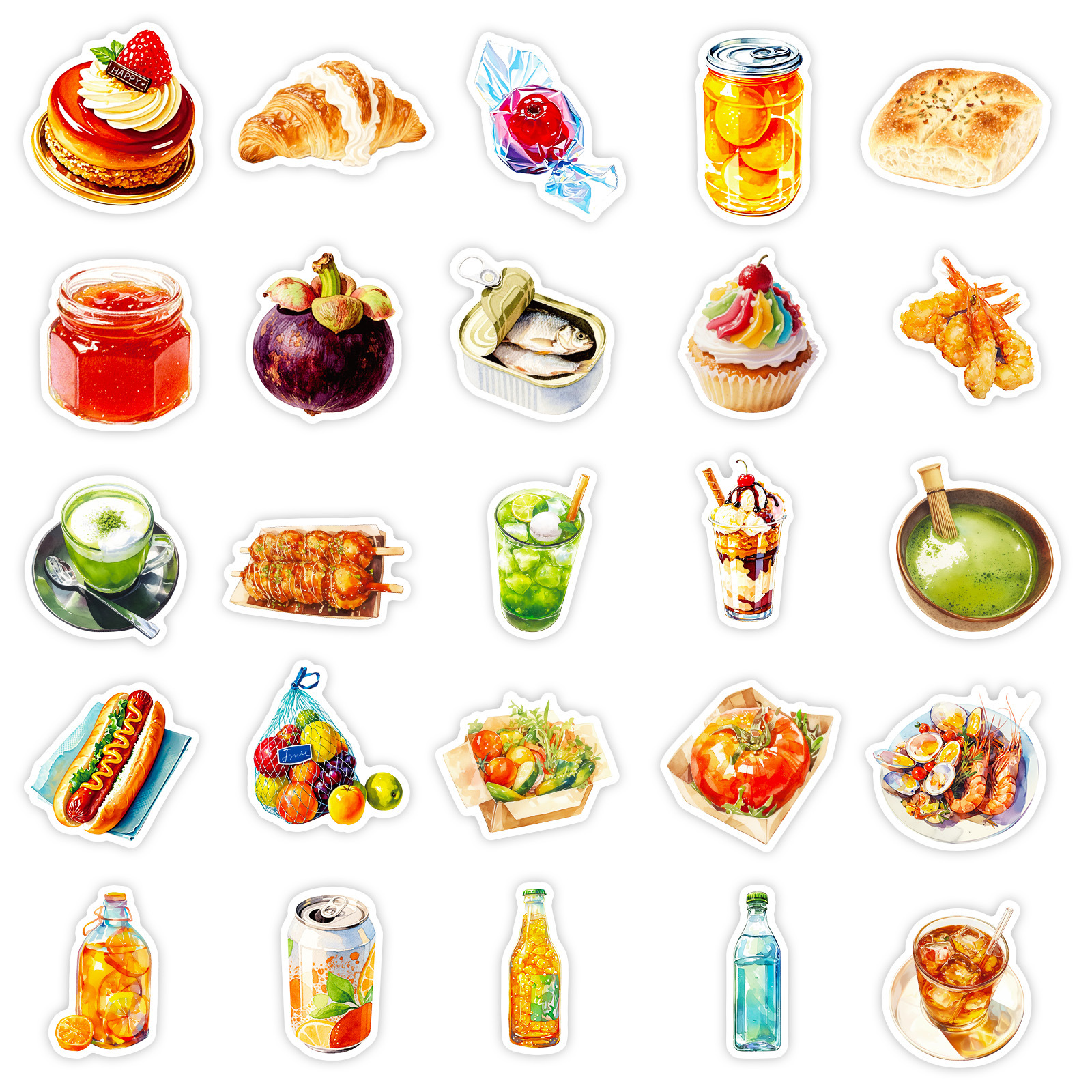 56PCS INS Style Food Stickers Cake Bread Dessert Grraffiti Gourmet Food DIY Kids Toys Decals Laptop Guitar Car Bike Decoration