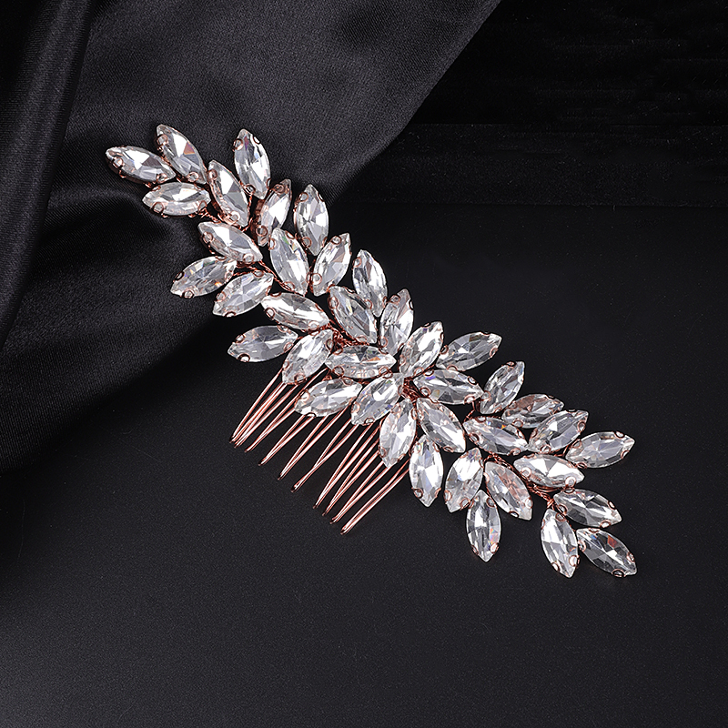 Accesorios para el cabello de boda con diamantes de imitación, tocado de novia de oro plateado, peine para el cabello, tocado para mujer, adornos: Rose gold