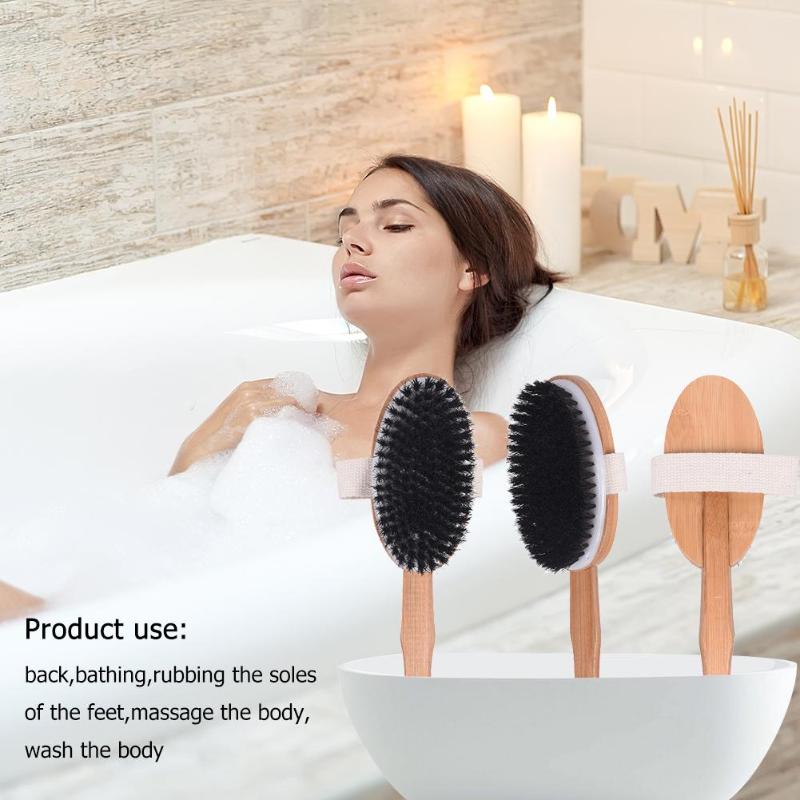 3pcs Dry Body Brushing Set Natural Bristle Bamboo Handle Shower Bath Brush