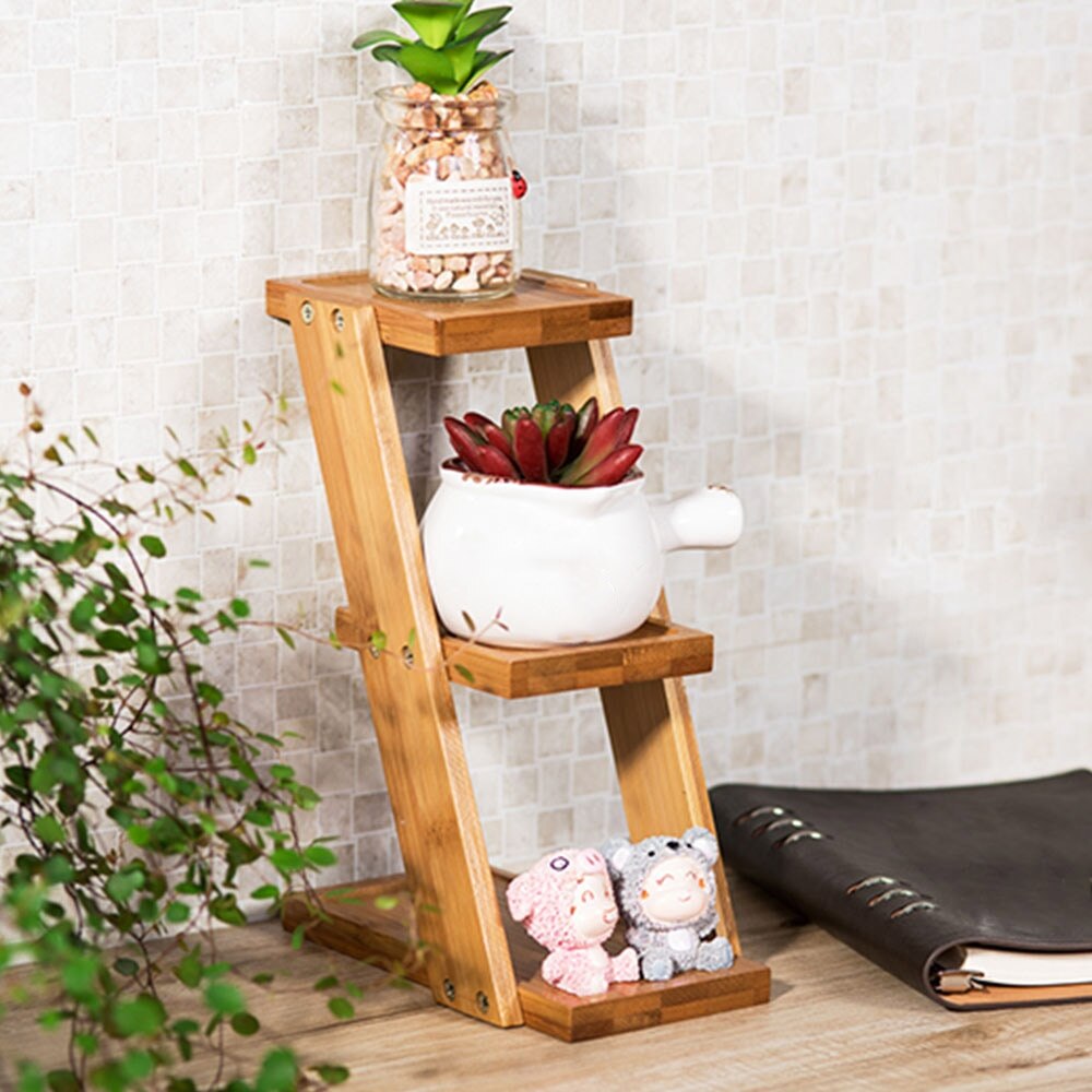 Plant Shelves Flower Display Stand Bamboo Display Stand Wood Shelf Storage Rack Outdoor Holder Flower Garden Rack Stand