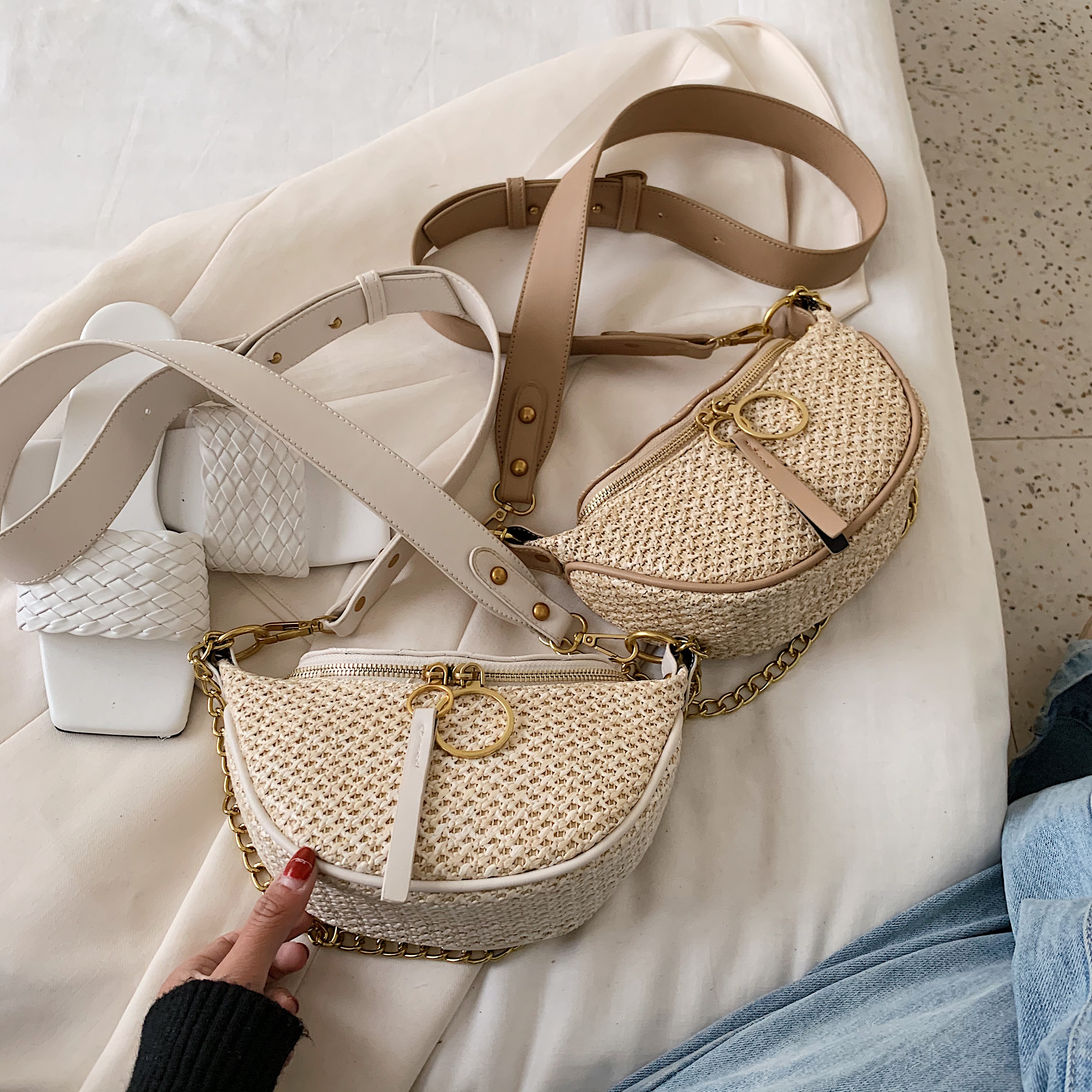 Strå strandtaske crossbody taske til kvinder sommer kvindelig skulder enkel håndtaske dame kæde rejse brysttaske