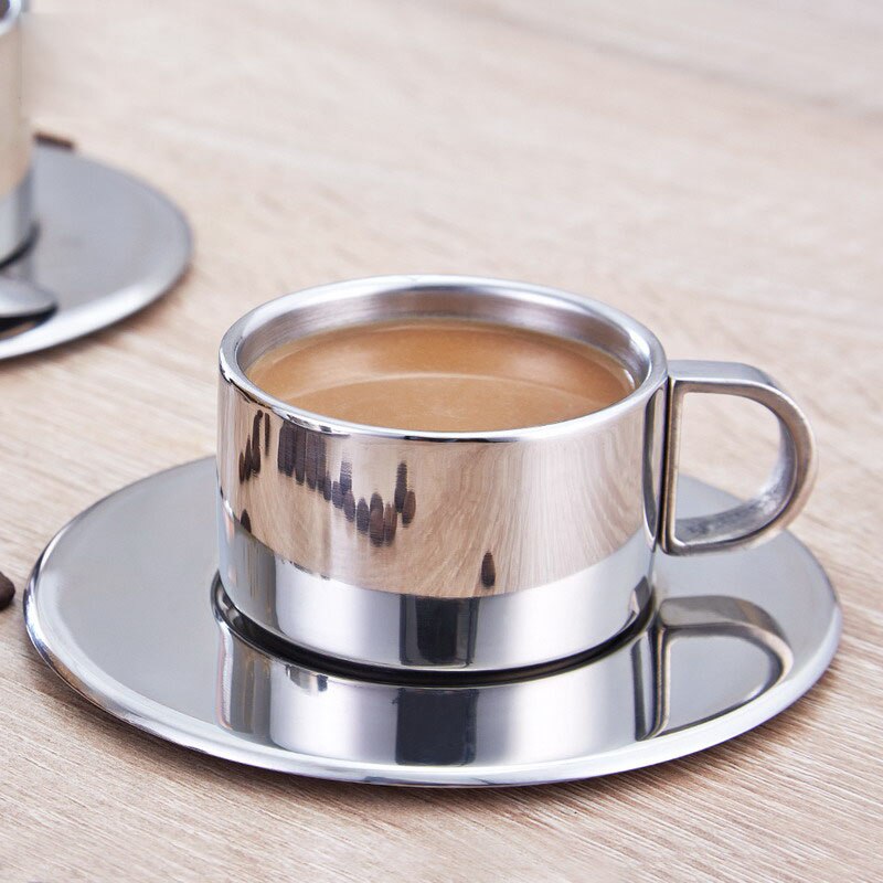 220ml Large Size Coffee Cup Set High Grade Coffee Mug Tea Cups With Spoon And Plate Stainless Steel Tea Cup Set