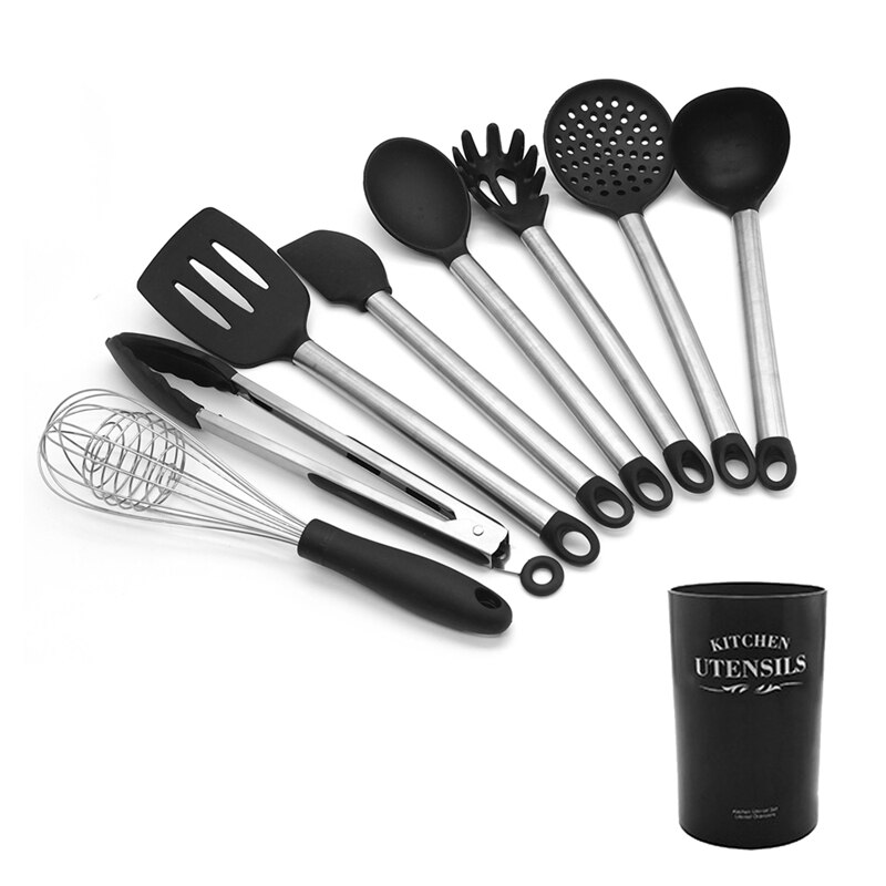 Gray Silicone Kitchen Set 8/9pcs Kitchen Utensils Set Stainless Steel Handle Non-stick Pan Spatula Cooking Utensils Kitchenware: 9-pcs Kitchen set2