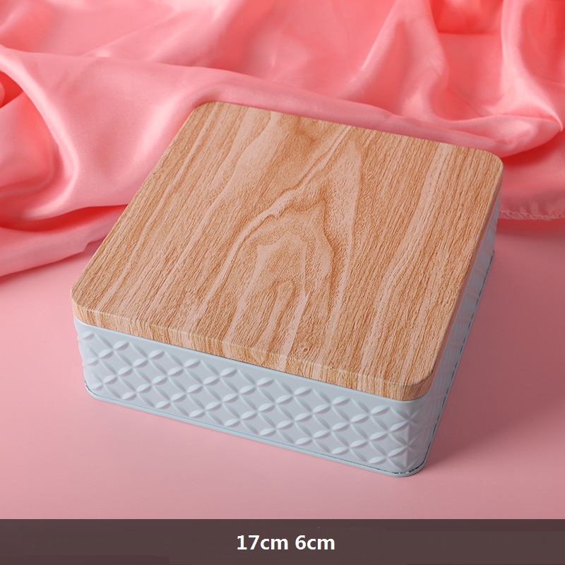 Novedad, Caja de galletas de hojalata de grano de madera europea de alta gama, costura de hilo creativa, Kits de costura de bordado, organizador para el hogar con papel: blue