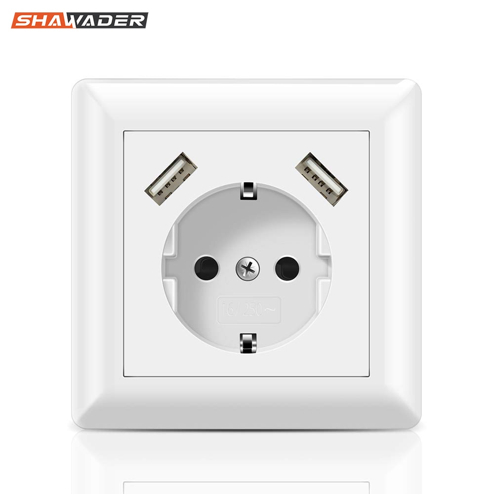 Usb Stopcontact Plug Power Outlet 16A Inbouw Eu Vierkante Schuko 2.1A Voor Smartphone Tablet MP3 Kantoor Keuken