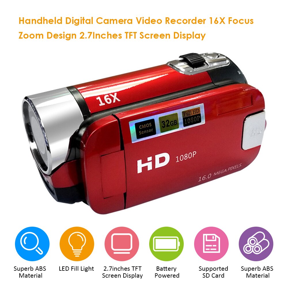 Digital Camera 16X Focus Zoom Video Recorder 2.7inch TFT Screen Display Battery Powered Support SD Card for Video Studio