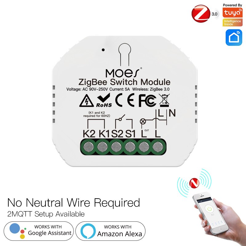 Moes tuya zigbee 3.0 smart-lichtschalter-relaismodul, 1/2/3 -fach dimmermodul, smart life tuya app-steuerung mit alexa und google home: Zb -1g kein neutral