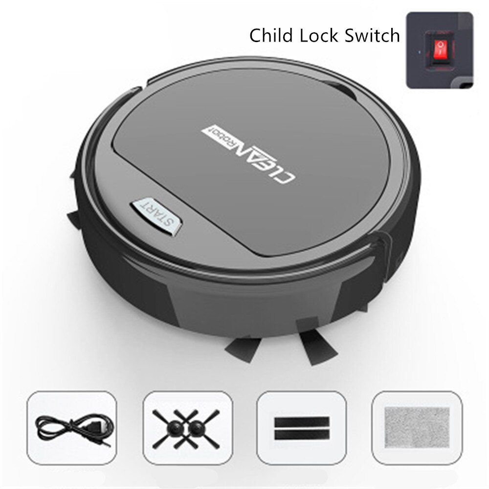 Smart Vacuum Cleaner Automatic Sweeping Robot Household USB Sweeper with Child Lock Switch Intelligent Mop Cleaning Machine: Black USB