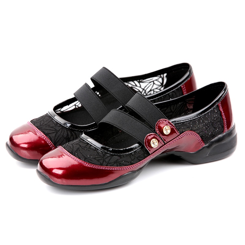 Sports Sneakers Pu+Air-Mesh Breathable Soft Dance Sneakers Elastic Shoe-Lace Performance Dancing Shoes HROYL