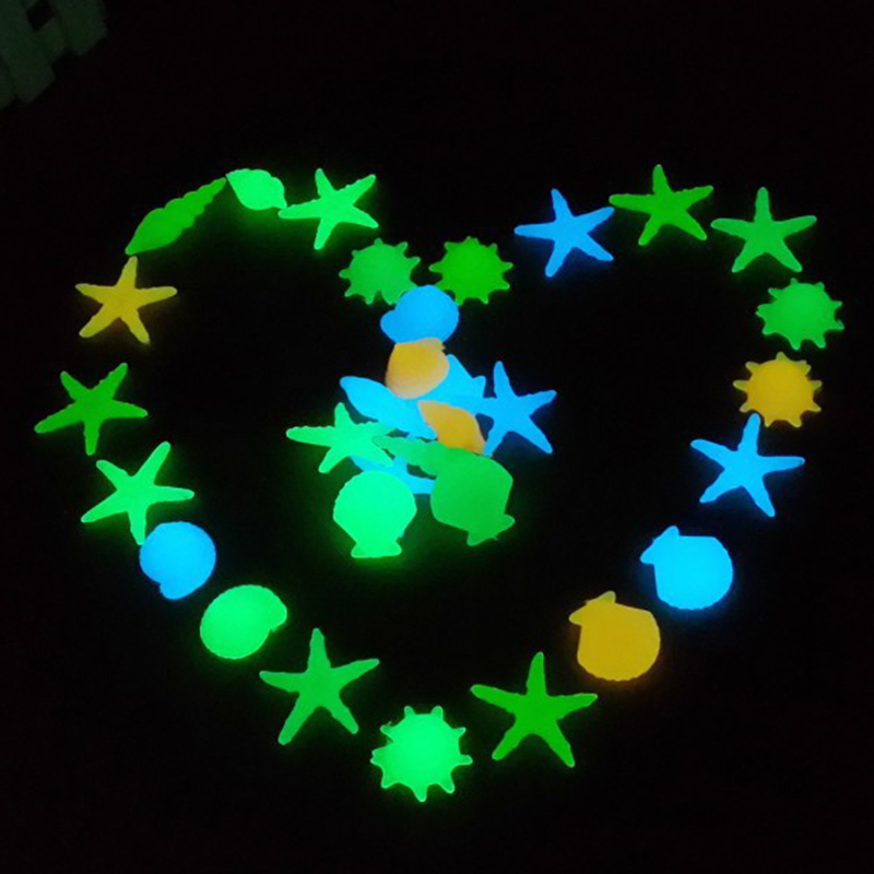 40 Pcs Glow In The Dark Stones Starfish Conch Shell Shaped Decorative Garden Aquarium Fish Tank Pool Landscape Luminous Stone