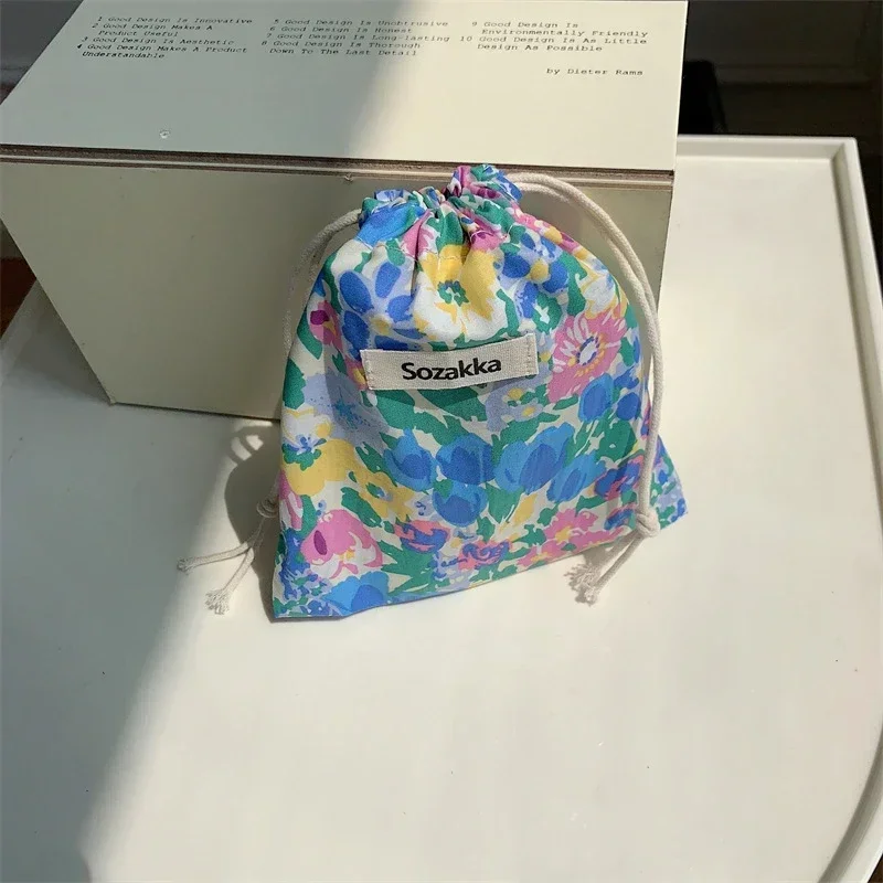Japanese Flower Drawstring Coin Purse Wallet Pouch Storage Bag Cute Floral Women Travel Organizer Lipstick Makeup Bag: Pink