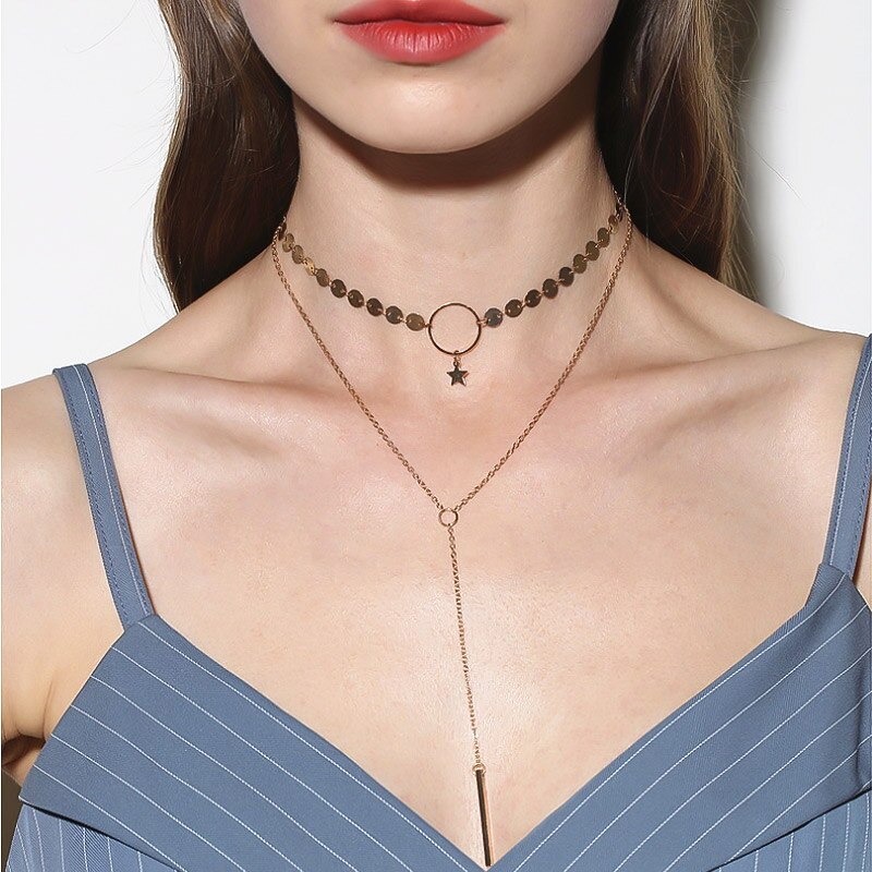 VCORM Punk Multilayered Gold Thin Chain Choker Necklace For Women Retro Cross Pendant Necklace Trend Jewelry Party: 123 Gold