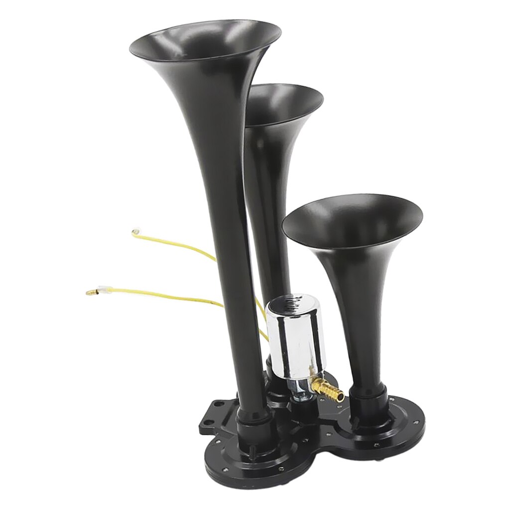 12V/24V DC Triple Trumpet Air Horn with Electric Solenoid - Super Loud 150db Car Truck RV Boat Train Air Horn, 29.5cm (Black)
