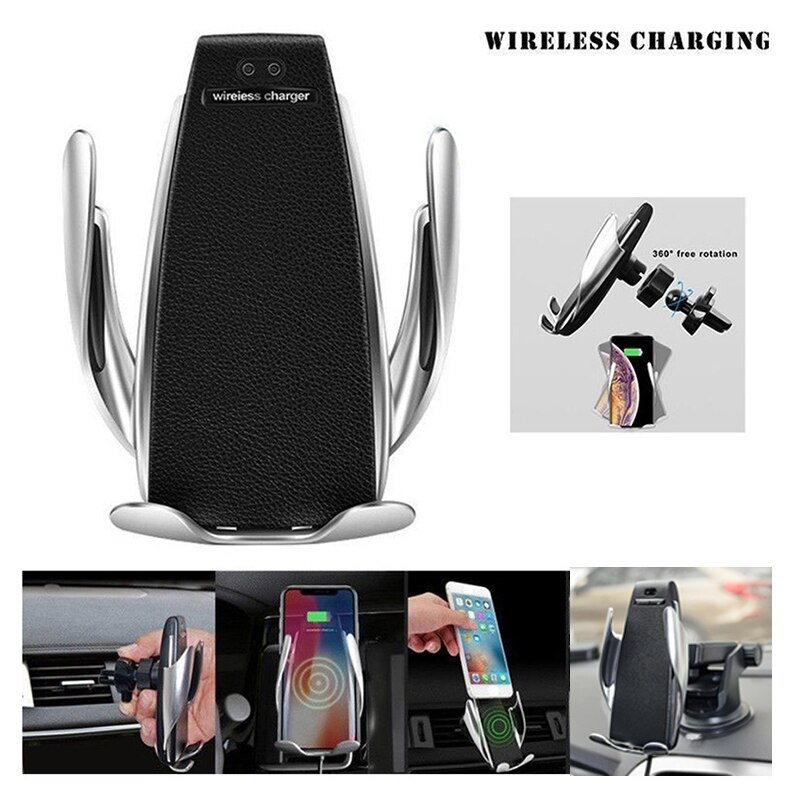 Qi Drahtlose Telefon Ladegerät S5 Automatische Spann Schnelle Lade Telefon Halter Halterung in Auto für iPhone xr Huawei Samsung Smart telefon