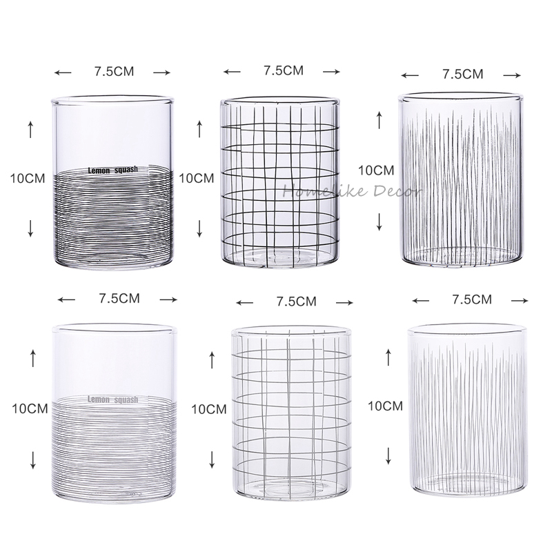 Juego de vasos minimalistas de vidrio con de rayas transparentes, vaso de leche y jugo de cerveza para la familia, vasos de vidrio para beber, 6 uds.