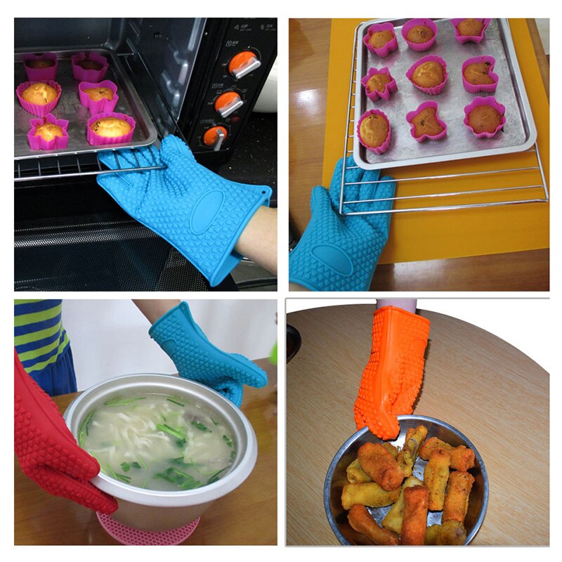 Barbecue 1 Stks food Grade Hittebestendige Dikke Siliconen Keuken Oven Handschoen Koken BBQ Grill Handschoen Oven Bakken Handschoenen