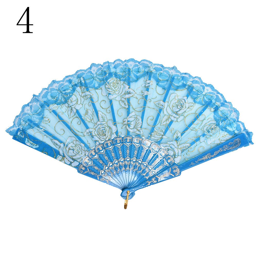 1pc 10 farver blonder spansk stof silke folde håndholdt dans fans blomst fest bryllup dans dans sommer fan tilbehør: Himmelblå