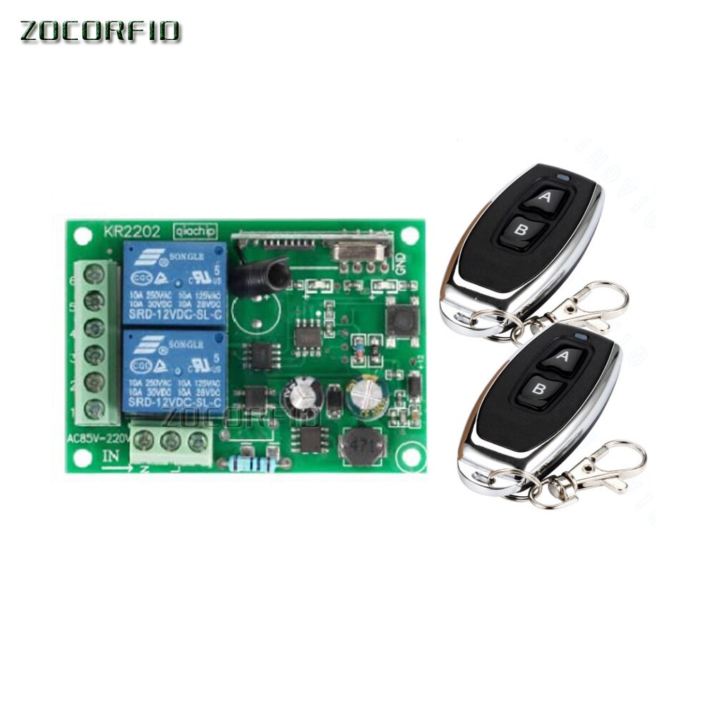 433 Mhz Draadloze Universele Afstandsbediening Schakelaar Ac 110V 220V 2CH Rf Relais Ontvanger En Zender Voor Garage en Gate Control