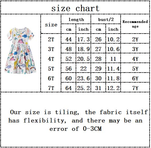 Kid Peuter Baby Meisje Kleding Dinosaurus Print Katoen Jurken Zonnejurk Casual Cure Korte Mouw Zomer Jurk Outfit Kleding 2-7Y